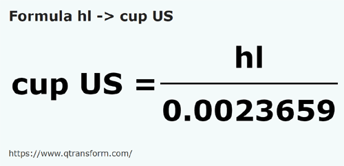 formula Hectolitros em Copos americanos - hl em cup US