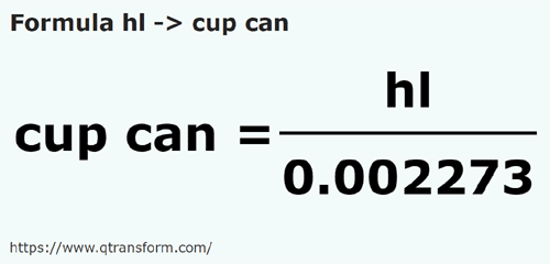 formula Hectoliters to Cups (Canada) - hl to cup can