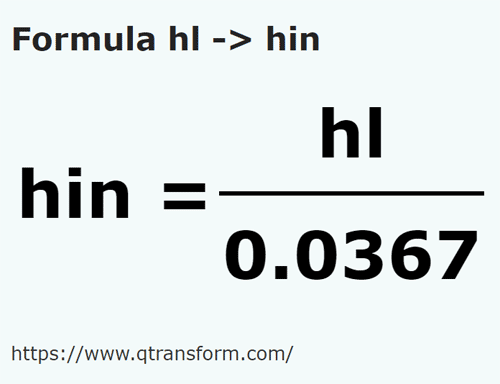 formula Hectoliters to Hins - hl to hin