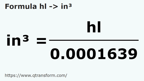 formula Hectolitri in Pollici cubi - hl in in³