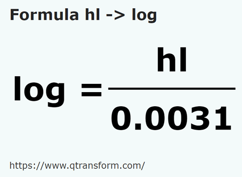 formulu Hektolitre ila Log - hl ila log
