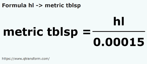 formula гектолитр в Метрические столовые ложки - hl в metric tblsp