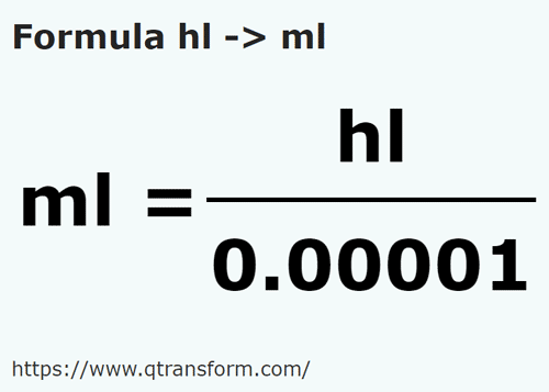 formula Hectoliters to Milliliters - hl to ml