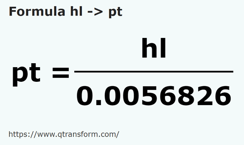 formula Hektolitry na Pinta imperialna - hl na pt