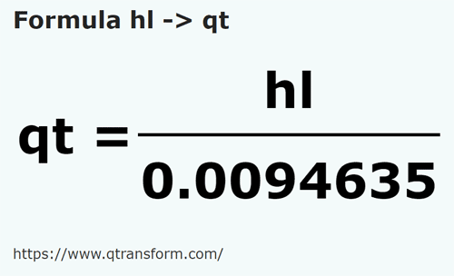 formula Hectolitros a Cuartos estadounidense liquidos - hl a qt