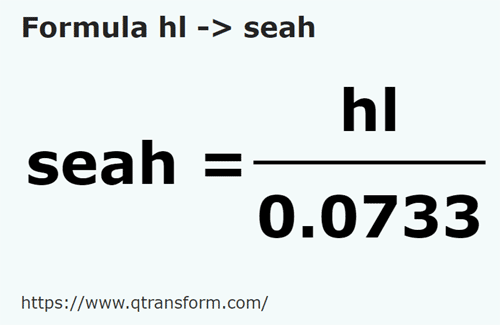 formula Hectoliters to Seah - hl to seah