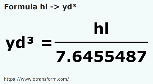 formula Hektolitry na Jardy sześcienny - hl na yd³