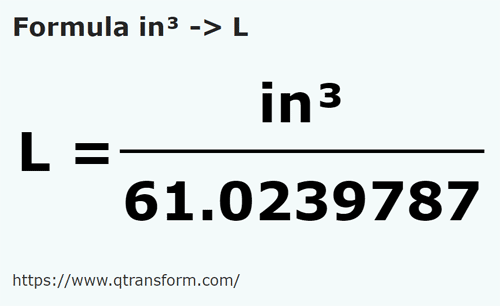 formula Pulgada cúbicas a Litros - in³ a L