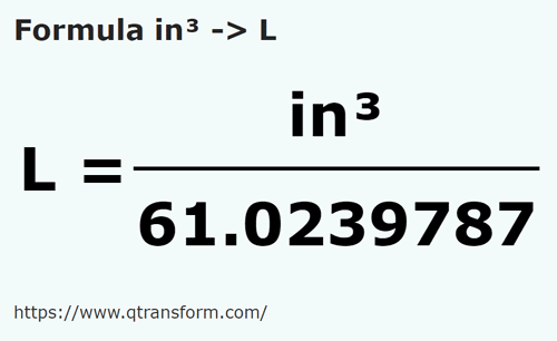 formulu Inç küp ila Litre - in³ ila L