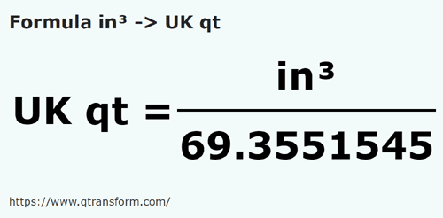 formulu Inç küp ila BK kuartı - in³ ila UK qt