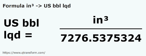 formula Cal sześcienny na Baryłki amerykańskie (ciecze) - in³ na US bbl lqd