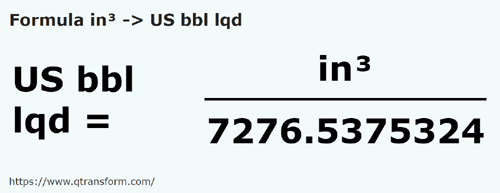 formula Pollici cubi in Barili fluidi statunitense - in³ in US bbl lqd