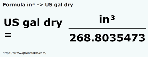formula Pulgada cúbicas a Galónes estadounidense secos - in³ a US gal dry