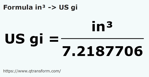 formula кубический дюйм в жабры американские - in³ в US gi