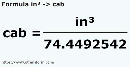 formula Cal sześcienny na Kab - in³ na cab