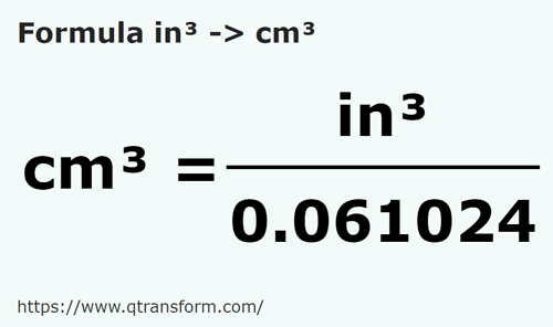 formula Pollici cubi in Centimetri cubi - in³ in cm³