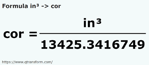 formula кубический дюйм в Кор - in³ в cor