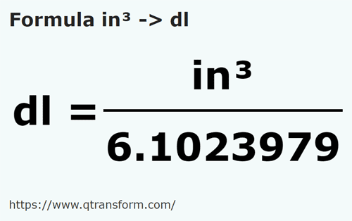 formula Polegadas cúbica em Decilitros - in³ em dl