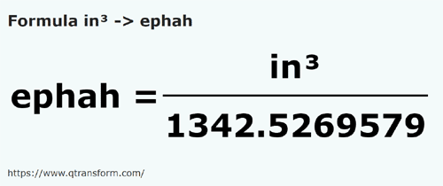 formula Polegadas cúbica em Efas - in³ em ephah