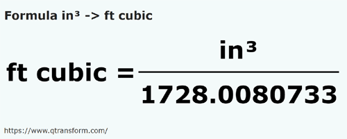 formula Cal sześcienny na Stopa sześcienna - in³ na ft cubic