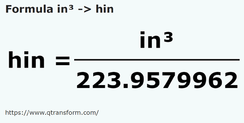 formula Pollici cubi in Hini - in³ in hin