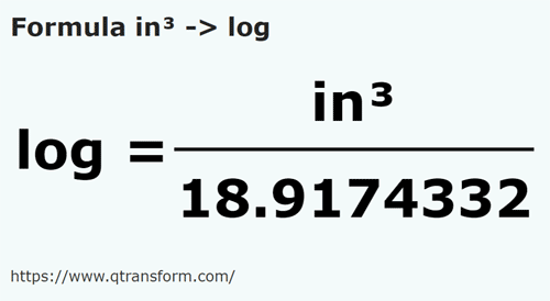 formula Pulgada cúbicas a Logs - in³ a log