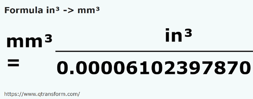 formula Polegadas cúbica em Milímetros cúbicos - in³ em mm³