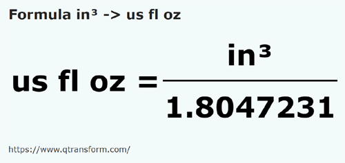 formula Pollici cubi in Oncia fluida USA - in³ in us fl oz