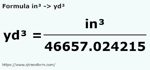 formula Pulgada cúbicas a Yardas cúbicas - in³ a yd³