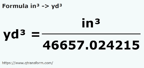 formule Pouces cubes en Yards cubes - in³ en yd³