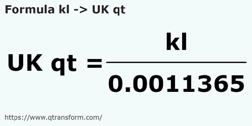 formula Quilolitros em Sferturi de galon britanic - kl em UK qt