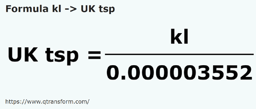 formula Kilolitry na Lyzeczka do herbaty brytyjska - kl na UK tsp