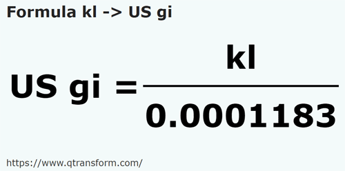 formula Kilolitry na Gill amerykańska - kl na US gi