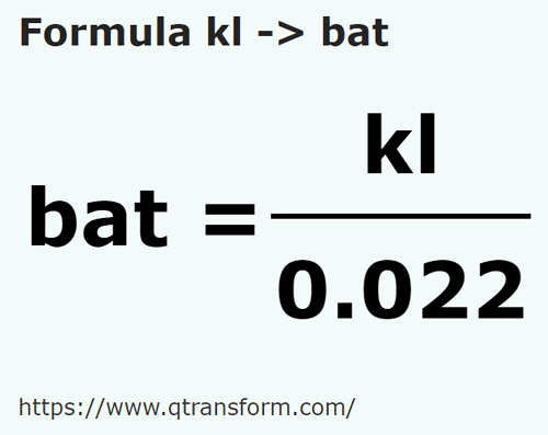 formule Kilolitres en Baths - kl en bat