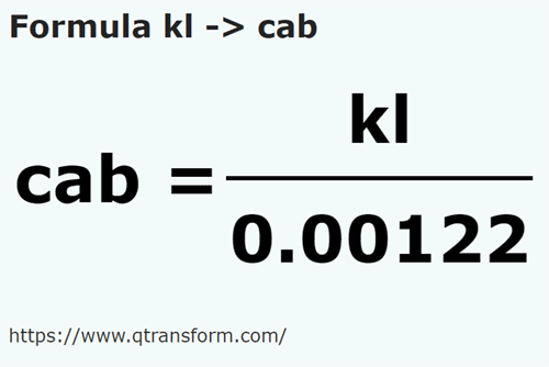 formula килолитру в Каб - kl в cab