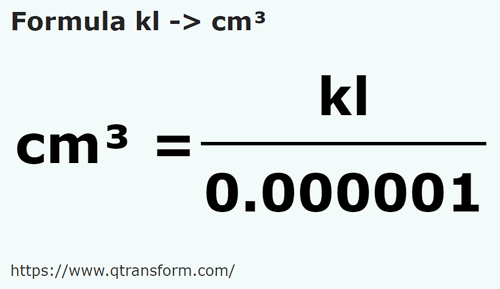 formula Quilolitros em Centímetros cúbicos - kl em cm³