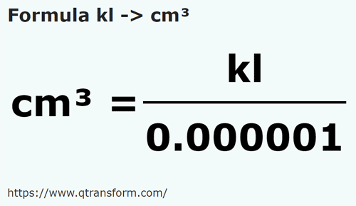 formulu Kilolitre ila Santimetre küp - kl ila cm³