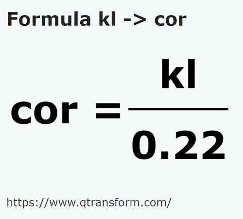 formula килолитру в Кор - kl в cor