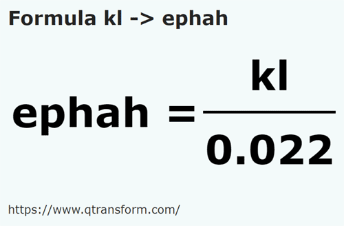 formula килолитру в Ефа - kl в ephah
