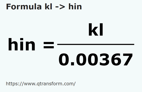formula Kilolitry na Hin - kl na hin