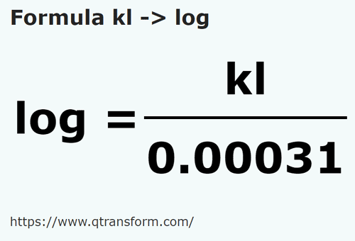 formula Kilolitros a Logs - kl a log