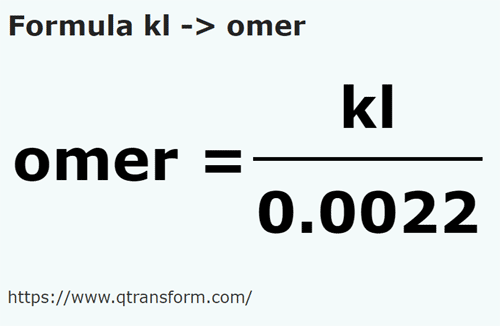 formula Kiloliters to Omers - kl to omer