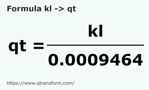 formula килолитру в Кварты США (жидкости) - kl в qt