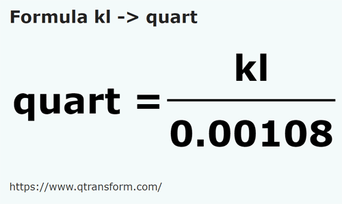 formula Kilolitry na Kwartay - kl na quart