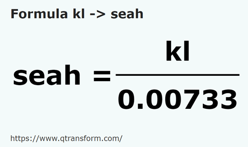 formule Kilolitres en Sea - kl en seah