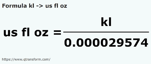 formula Kiloliter kepada Auns cecair AS - kl kepada us fl oz