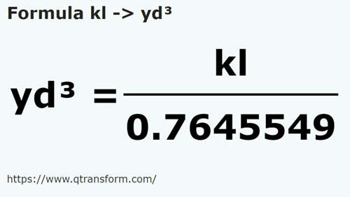 formula Kilolitros a Yardas cúbicas - kl a yd³