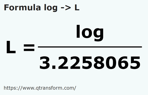 formula Logs to Liters - log to L