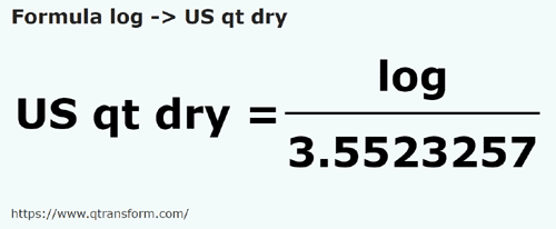 formula Log kepada Kuart (kering) US - log kepada US qt dry