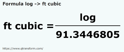 formula Лог в кубический фут - log в ft cubic